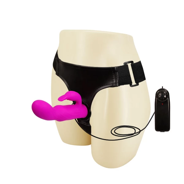 Baile Strap On Ultra Harness Double Vibration - dildo strap on wibrujący króliczek