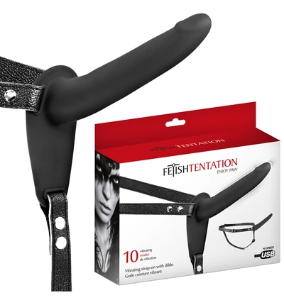 Fetish tentation Vibrating Strap-on Dildo Black USB - wibrujące dildo strap on
