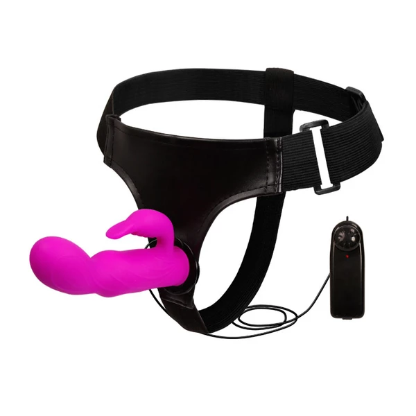 Baile Strap On Ultra Harness Double Vibration - dildo strap on wibrujący króliczek