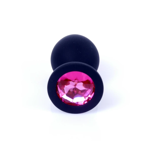 Boss Series Jewellery Black Silikon Plug Medium Pink Diamond - Korek analny, czarny