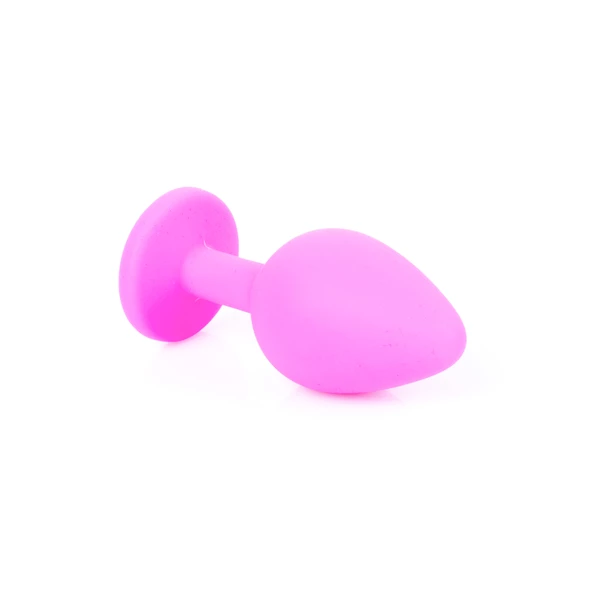 Boss Series Jewellery Pink Silikon Plug Medium Light Blue Diamond - Korek analny, różowy