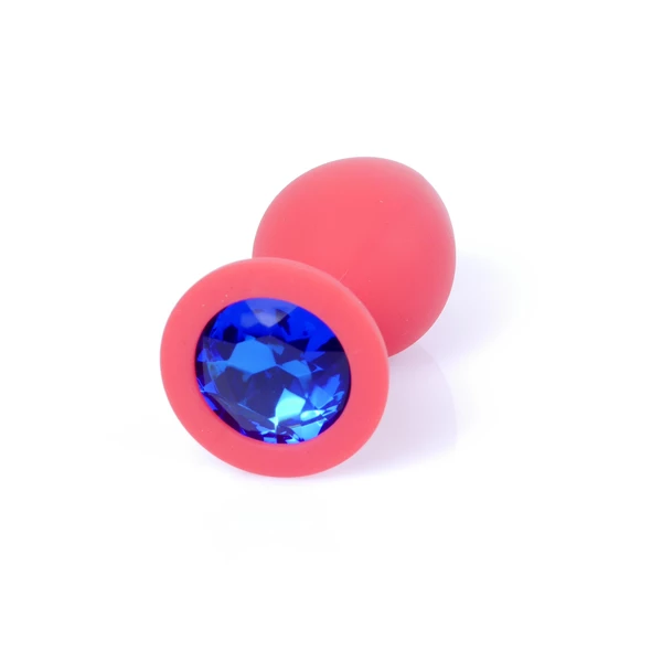 Boss Series Jewellery Red Silikon Plug Medium Blue Diamond - Korek analny, czerwony