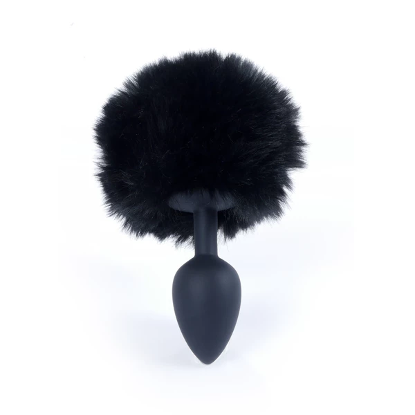 Boss Series Jewellery Silikon Plug Bunny Tail Black - Korek analny z ogonkiem, czarny