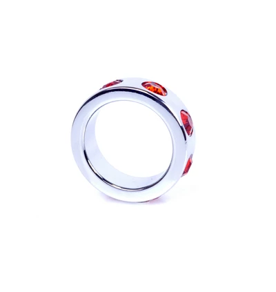 Boss Series Metal Cock Ring With Red Diamonds Small - metalowy pierścień erekcyjny, zdobiony