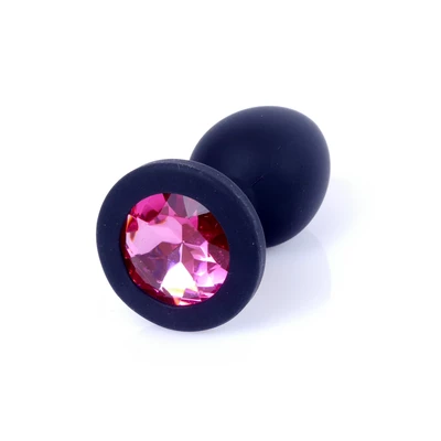 Boss Series Jewellery Black Silikon Plug Small Pink Diamond - Korek analny, czarny