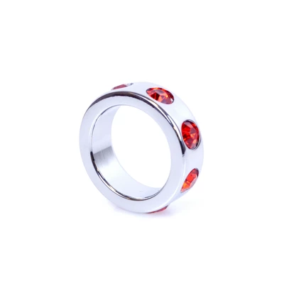 Boss Series Metal Cock Ring With Red Diamonds Small - metalowy pierścień erekcyjny, zdobiony