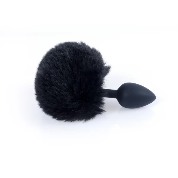 Boss Series Jewellery Silikon Plug Bunny Tail Black - Korek analny z ogonkiem, czarny