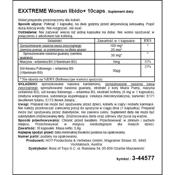 HOT Exxtreme Libido Caps Woman 10 szt - Kapsułki na libido