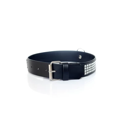 Fetish Fantasy Collar With Crystals 3 Cm Silver - Obroża na szyję srebrno-czarna