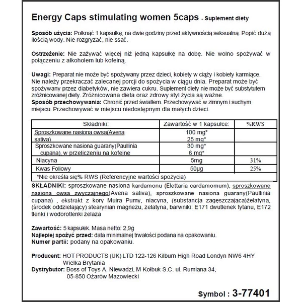HOT Women Energy 5 Caps - Kapsułki witalizujące dla kobiet