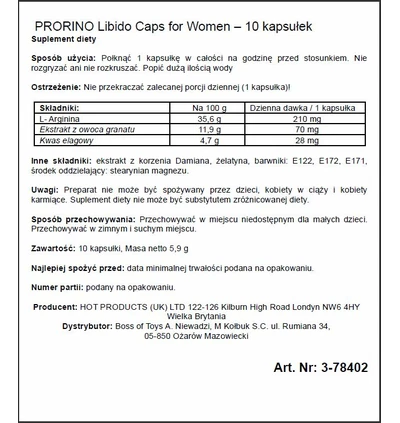 HOT Prorino Women Black Line Libido Caps 10 szt - środek zwiększający libido