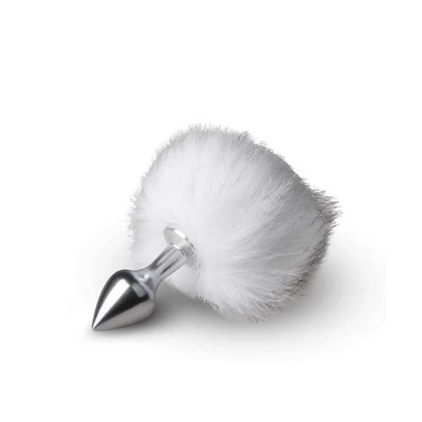 Easy Toys Bunny Tail Plug No. 1 Silver/White - Korek analny z ogonkiem, biały