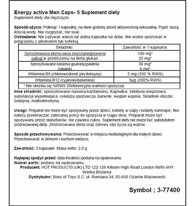 HOT Men Energy 5 Caps - Kapsułki witalizujące dla mężczyzn