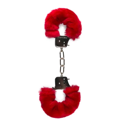 Easy Toys Furry Handcuffs Red - Kajdanki z futerkiem, czerwone