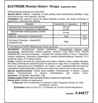 HOT Exxtreme Libido Caps Woman 10 szt - Kapsułki na libido