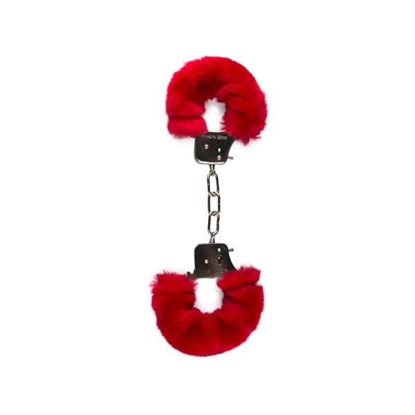 Easy Toys Furry Handcuffs Red - Kajdanki z futerkiem, czerwone