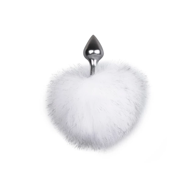 Easy Toys Bunny Tail Plug No. 1 Silver/White - Korek analny z ogonkiem, biały