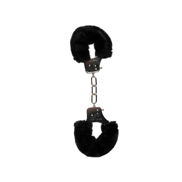 Easy Toys Furry Handcuffs Black - Kajdanki z futerkiem, czarne