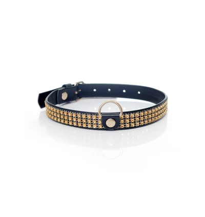 Fetish Fantasy Collar With Crystals 2 Cm Gold - Obroża na szyję złoto-czarna