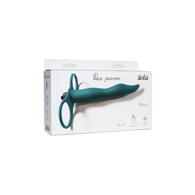 Lola Toys Strap On Pure Passion Flirtini Green - Podwójny pierścień na penisa z dildem, zielony