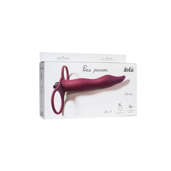 Lola Toys Strap On Pure Passion Flirtini Wine Red - Podwójny pierścień na penisa z dildem, bordowy