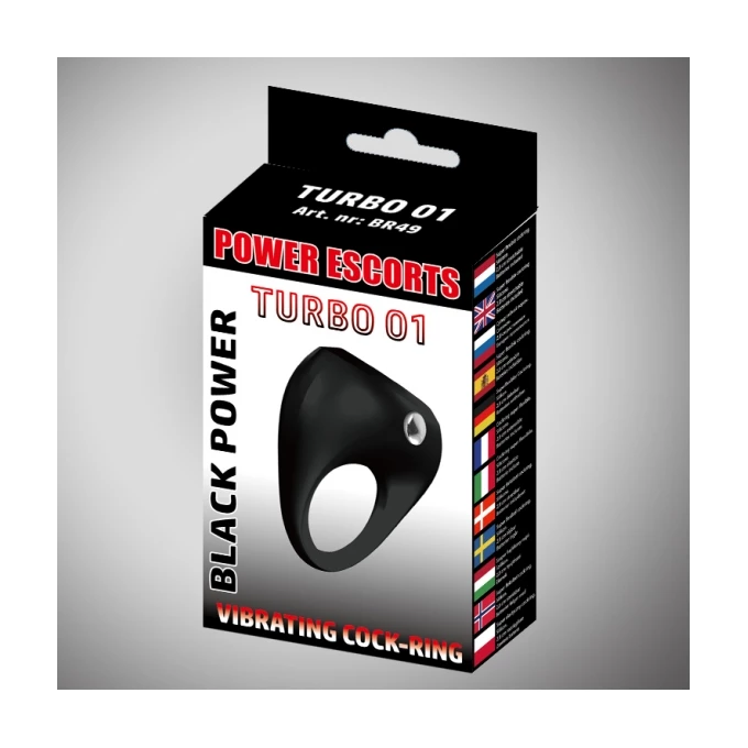 Power Escorts Turbo 01 Black Vibratinging Cockring - Wibrujący pierścień erekcyjny