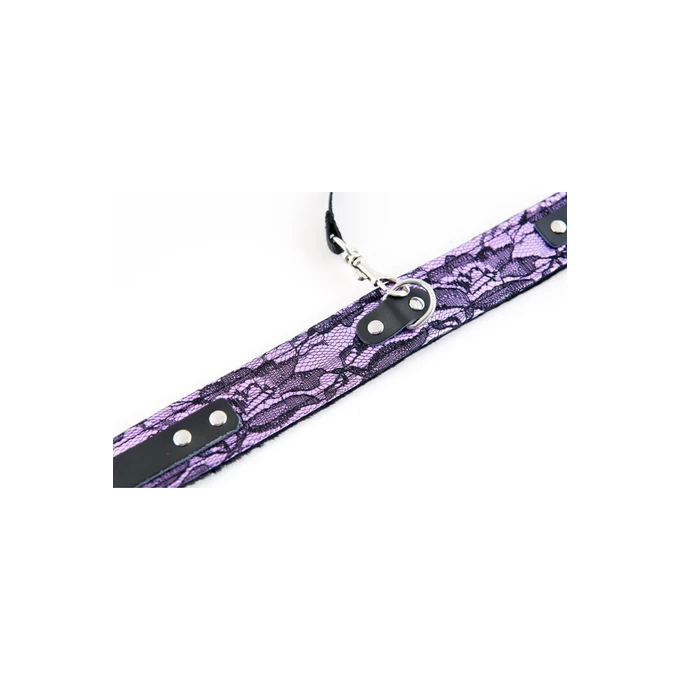 Toyfa Collar Tracery Purple With Black Leash - Obroża ze smyczą
