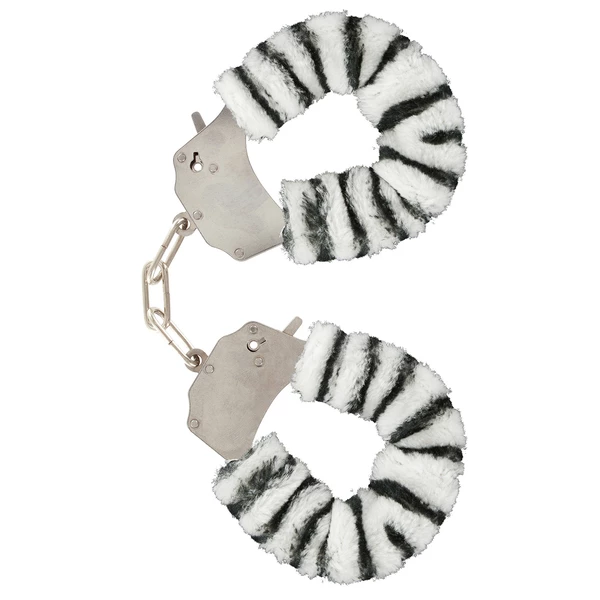 ToyJoy Furry Fun Cuffs Zebra Plush - Kajdanki z futerkiem, Biało-Czarne