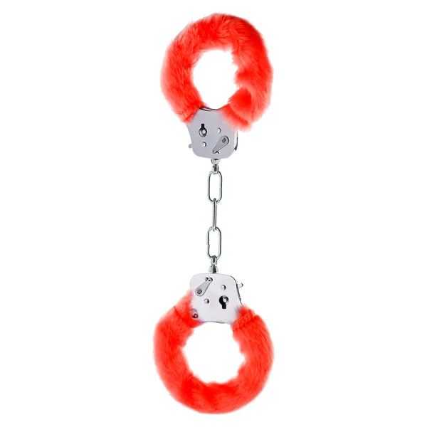 ToyJoy Furry Fun Cuffs Red Plush - Kajdanki z futerkiem, czerwone