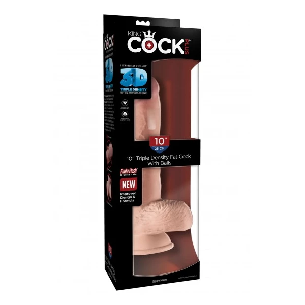 King Cock Triple Density Fat with Balls 10 Inch - dildo na przyssawce