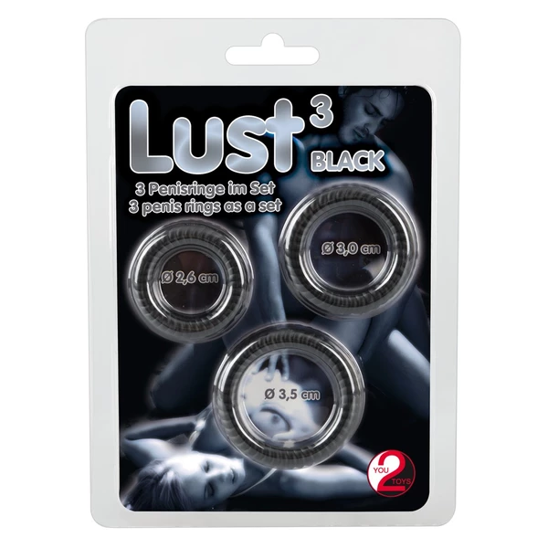 You2Toys Lust 3 Black - Zestaw elastycznych pierścieni erekcyjnych, czarne