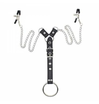 Toyz4lovers Penitence Man Nipples Clamps Black - Zaciski na sutki z łańcuszkiem
