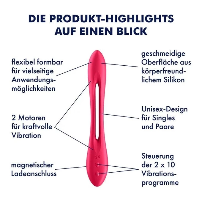 Satisfyer Elastic Joy Multi Vibrator (Red) - Wibrator elastyczny dla niej lub dla par Czerwony