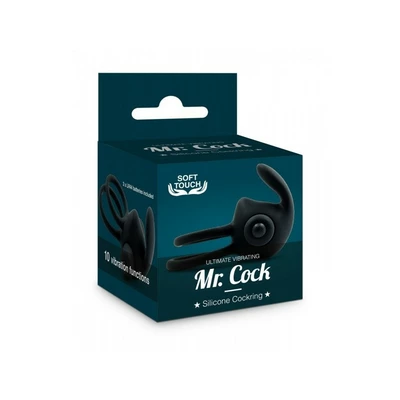 Mr. Cock Ultimate Vibrating Silicone Cockring Black - Wibrujący pierścień erekcyjny