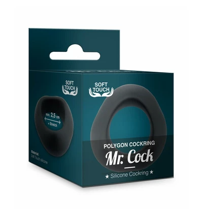 Mr. Cock Polygon Silicone Cockring Black - Elastyczny pierścień erekcyjny