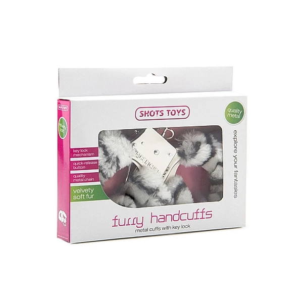 ShotsToys Furry Handcuffs Zebra - Kajdanki z futerkiem zebra