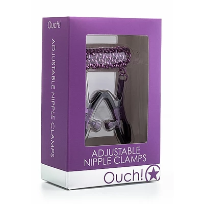 Ouch! Adjustable Nipple Clamps Purple - Zaciski na sutki z łańcuszkiem Fioletowy