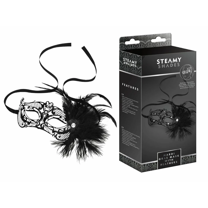 Steamy Shades Mardi Gras Mask With Feathers - Maska na twarz