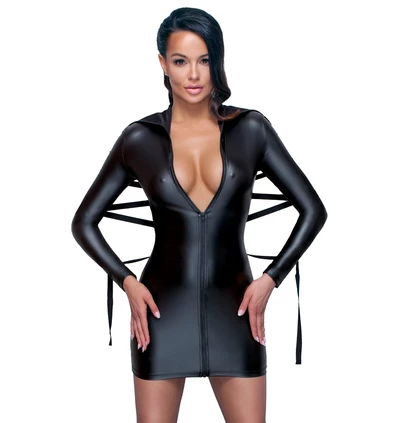 Cotelli dress black - Sukienka BDSM z wiązaniami do krępowania, Czarny