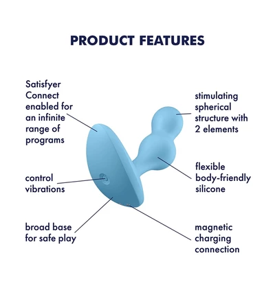 Satisfyer vibrator depp diver connect app (light blue) - Wibrujący korek analny, Niebieski