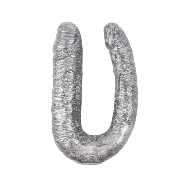 DarkMuscle dixie normous silver - Dildo podwójne, Srebrny