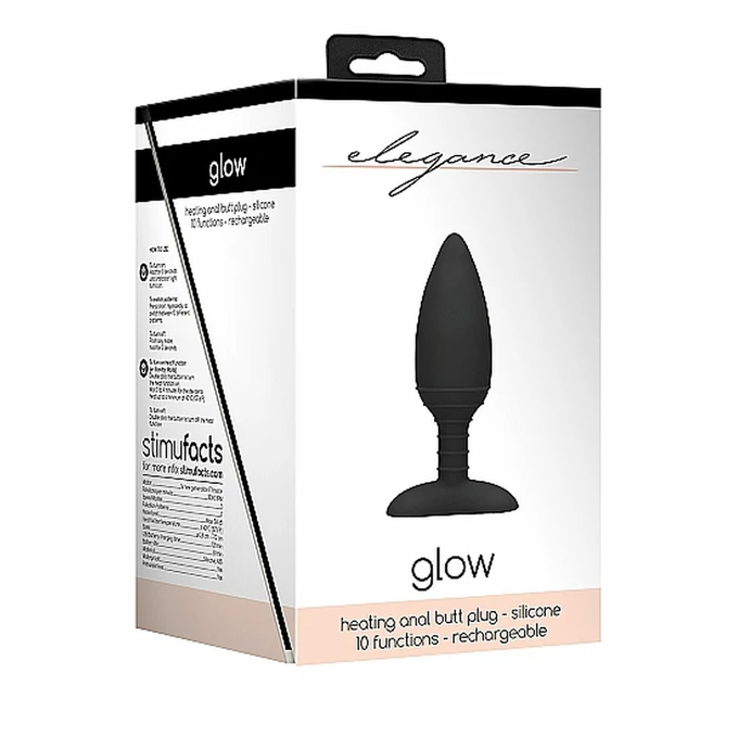 Elegance Heating Anal Butt Plug Glow Black - Wibrujący korek analny z opcją podgrzewania Czarny