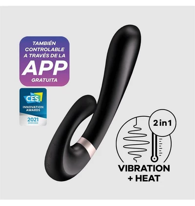Satisfyer heat wave connect app (black) - Wibrator króliczek z opcją podgrzewania, Czarny