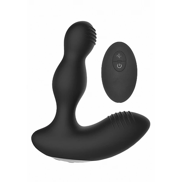 ElectroShock remote controlled e-stim &amp; vibrating prostate massager - black - Wibrujący masażer prostaty z pilotem i elektrostymulacją