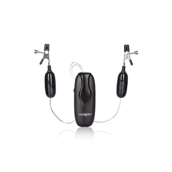 CalExotics Vibrating Nipple Clamps Black - Wibrujące zaciski na sutki