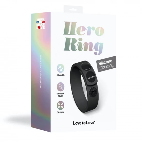 Love to Love hero ring black onyx - Elastyczny pierścień erekcyjny z regulacją, czarny