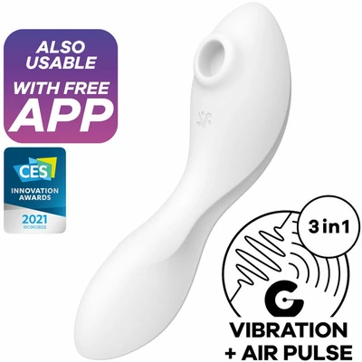 Satisfyer stymulator-curvy trinity 5 connect app (white) - Wibrator podwójny soniczny + punkt G, Biały