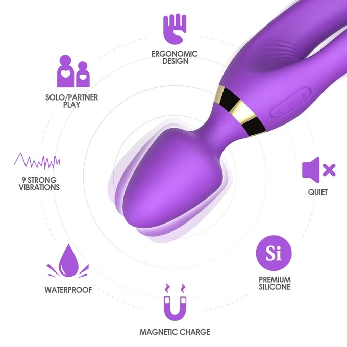 Boss Series Joy Magic Wand Purple - Wibrator wand i króliczek w jednym, Fioletowy