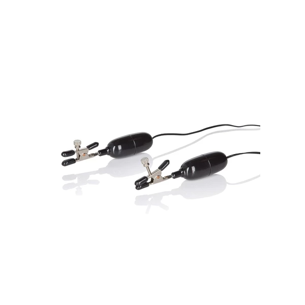 CalExotics Vibrating Nipple Clamps Black - Wibrujące zaciski na sutki