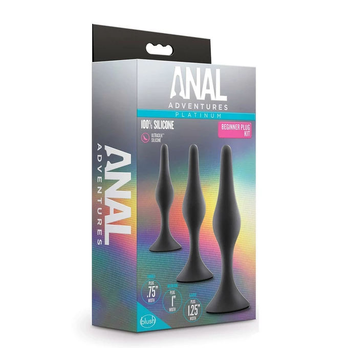 Anal Adventures Platinum Silicone Beginner Plug Kit Black - Zestaw korków analnych